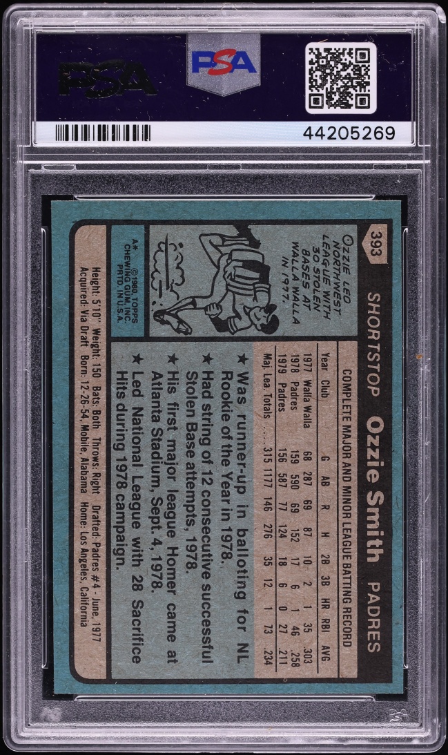 1980 Topps Ozzie Smith #393 PSA 10 GEM MINT