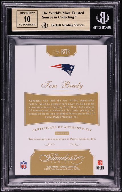 2016 Panini Flawless Signatures Sapphire Tom Brady AUTO /5 #FSTB BGS 9.5 GEM MINT