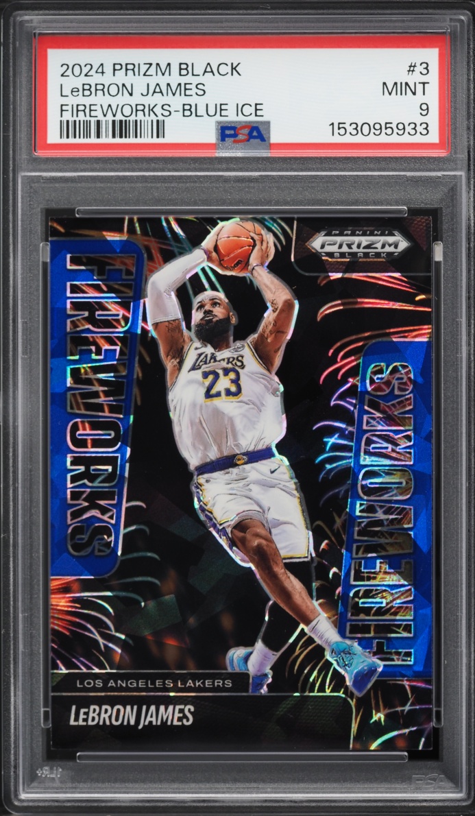 2024 Panini Prizm Black Fireworks Blue Ice LeBron James /125 #3 PSA 9 MINT