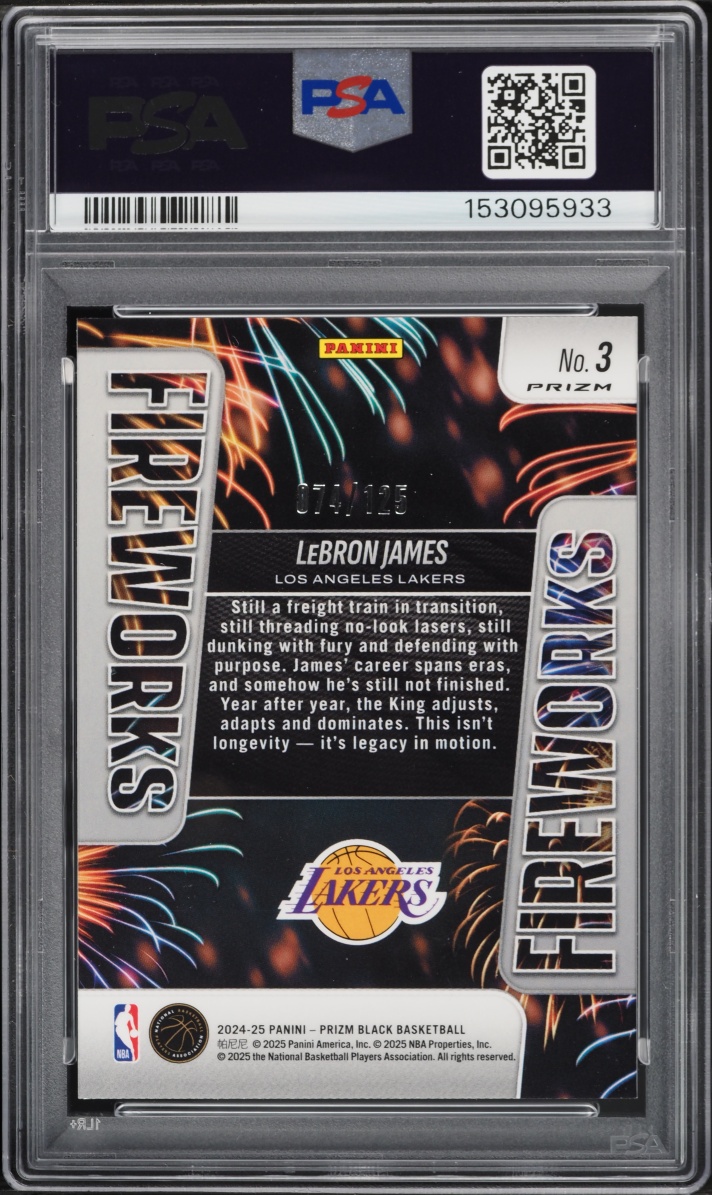 2024 Panini Prizm Black Fireworks Blue Ice LeBron James /125 #3 PSA 9 MINT
