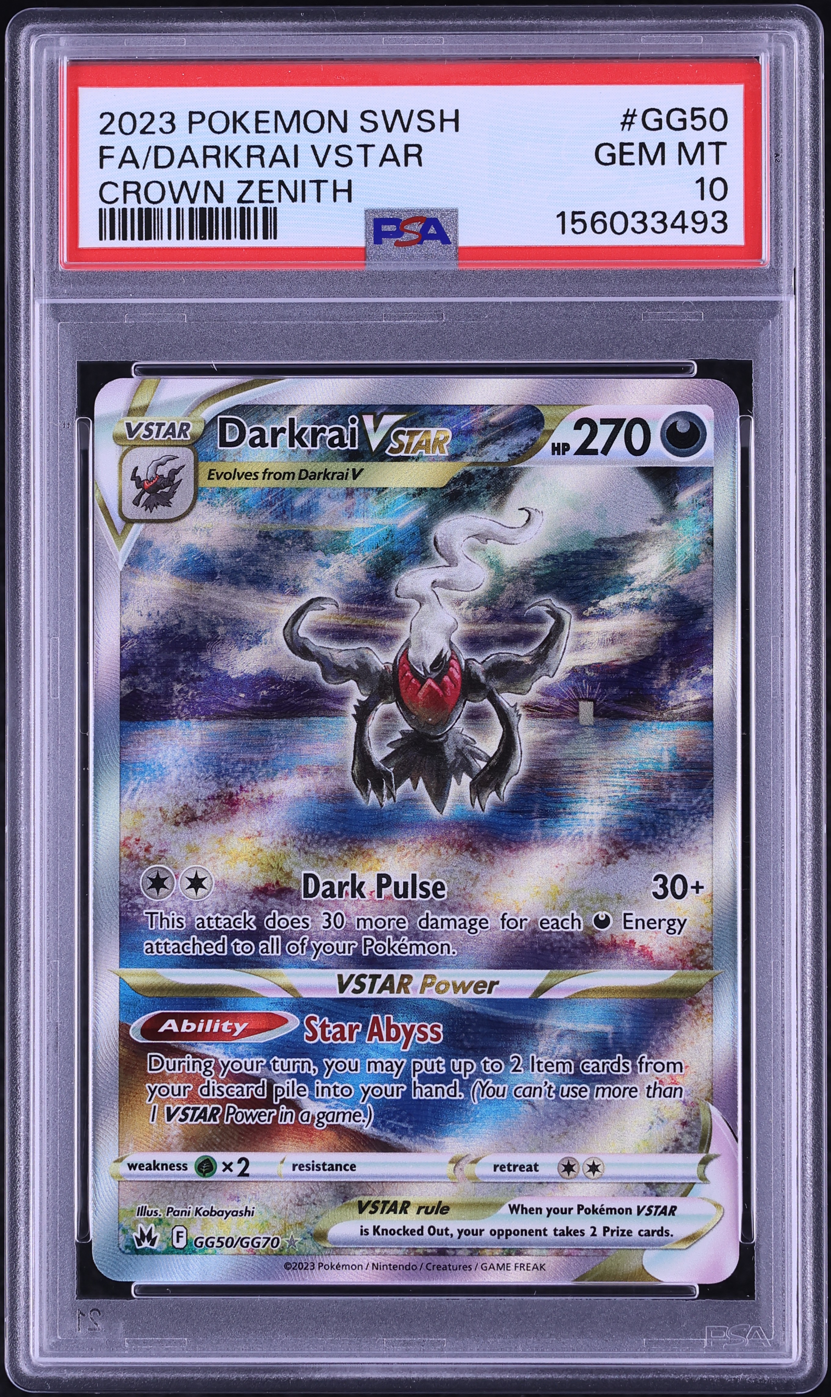 2023 Pokemon Sword & Shield Crown Zenith Full Art Darkrai VSTAR #GG50 PSA 10 GEM MINT