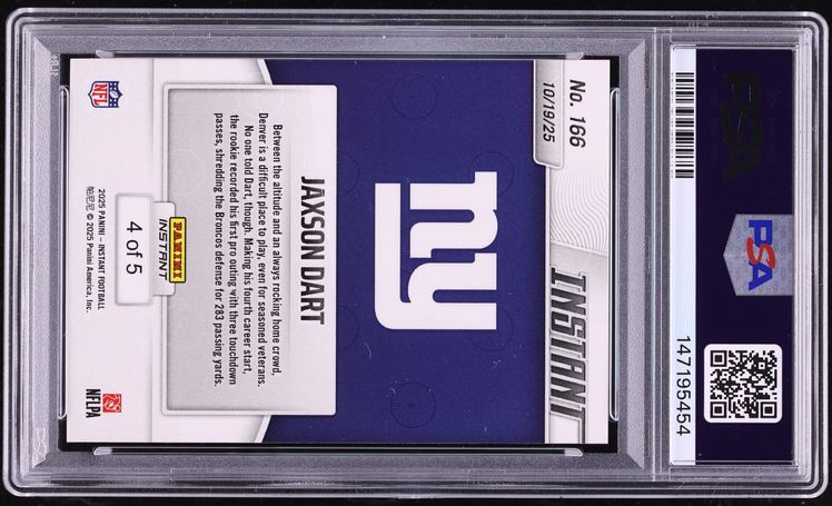 2025 Panini Instant NFL Lightning Jaxson Dart ROOKIE /5 #166 PSA 10 GEM MINT