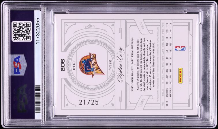 2009 National Treasures Century Gold Stephen Curry ROOKIE PATCH AUTO DNA 10 /25 #206 PSA 8