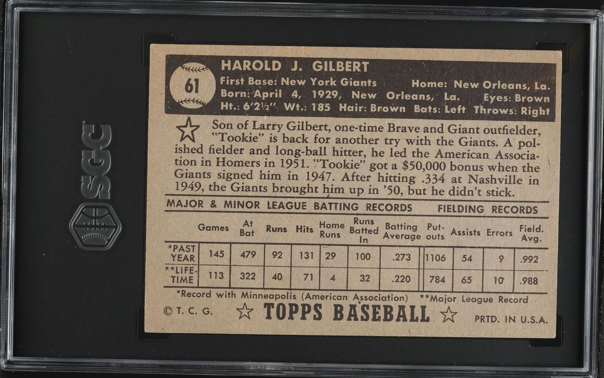 1952 Topps Tookie Gilbert BLACK BACK #61 SGC 4 VGEX