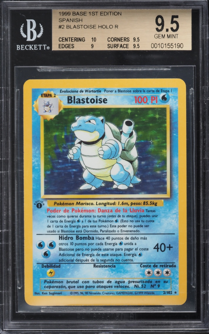 1999 Pokemon Spanish Base Set 1st Edition Holo Blastoise #2 BGS 9.5 GEM MINT