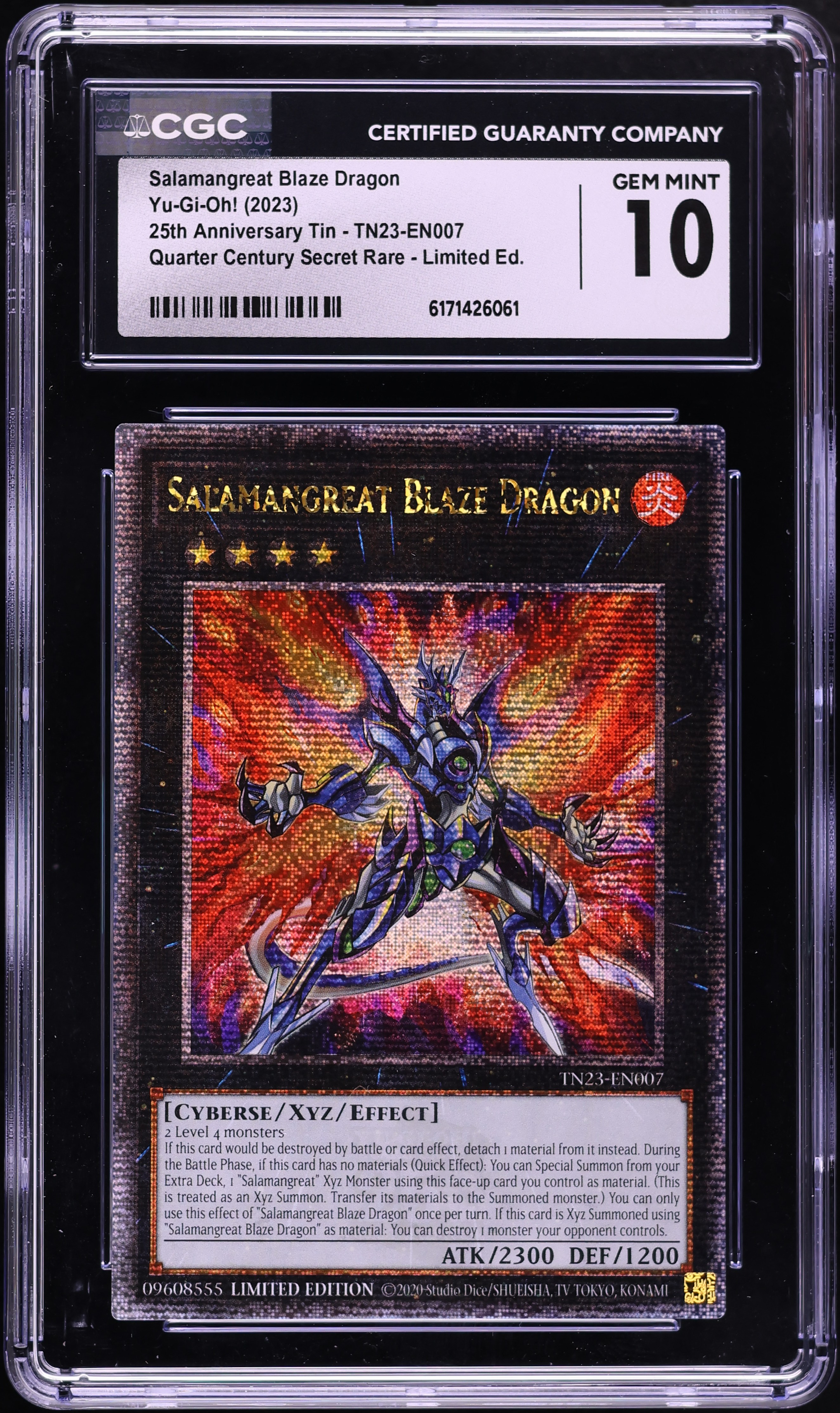 2023 Yu-Gi-Oh! TN23 Quarter Century Secret Rare Salamangreat Blaze Dragon #TN23-EN007 CGC 10