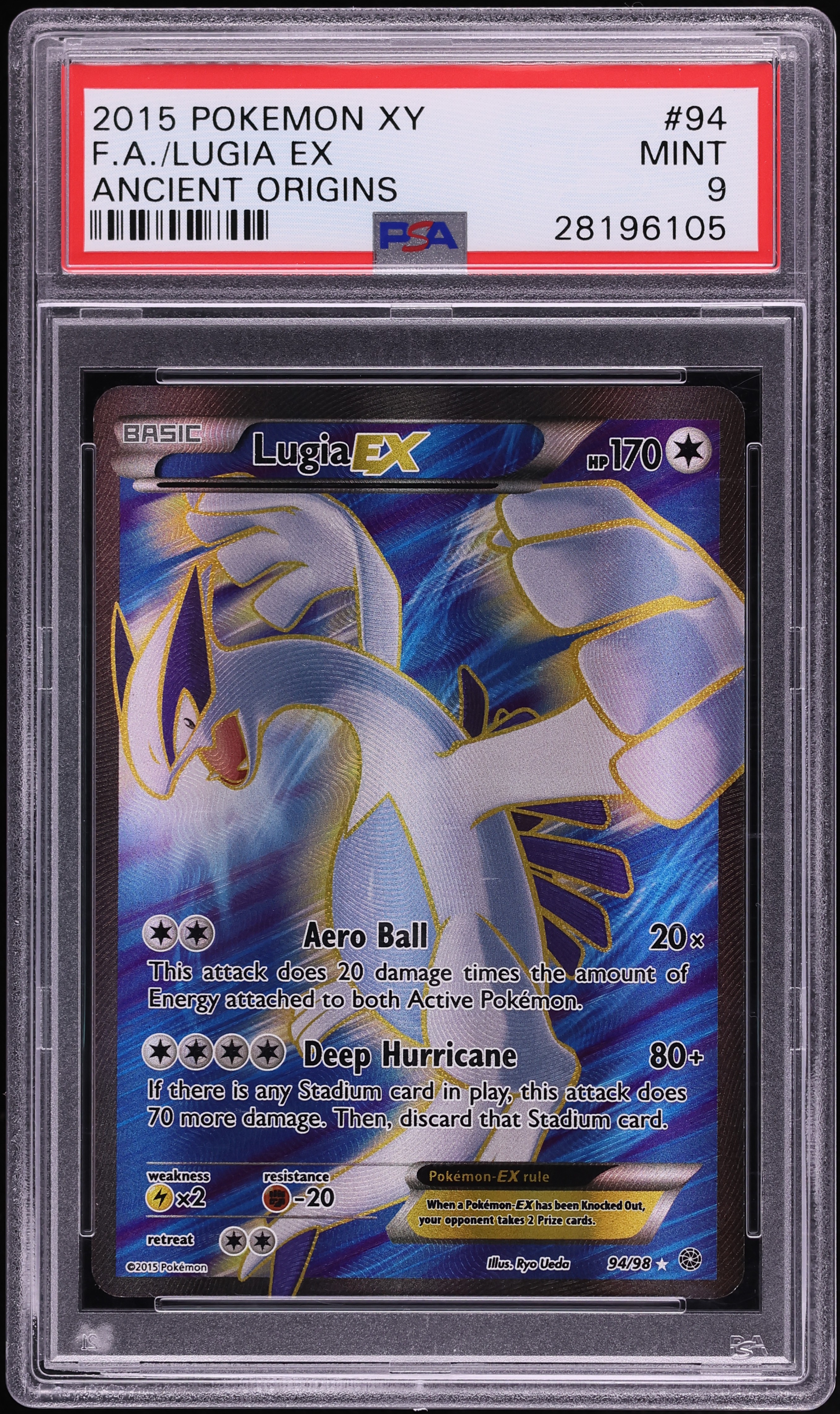 2015 Pokemon XY Ancient Origins Full Art Lugia EX #94 PSA 9 MINT
