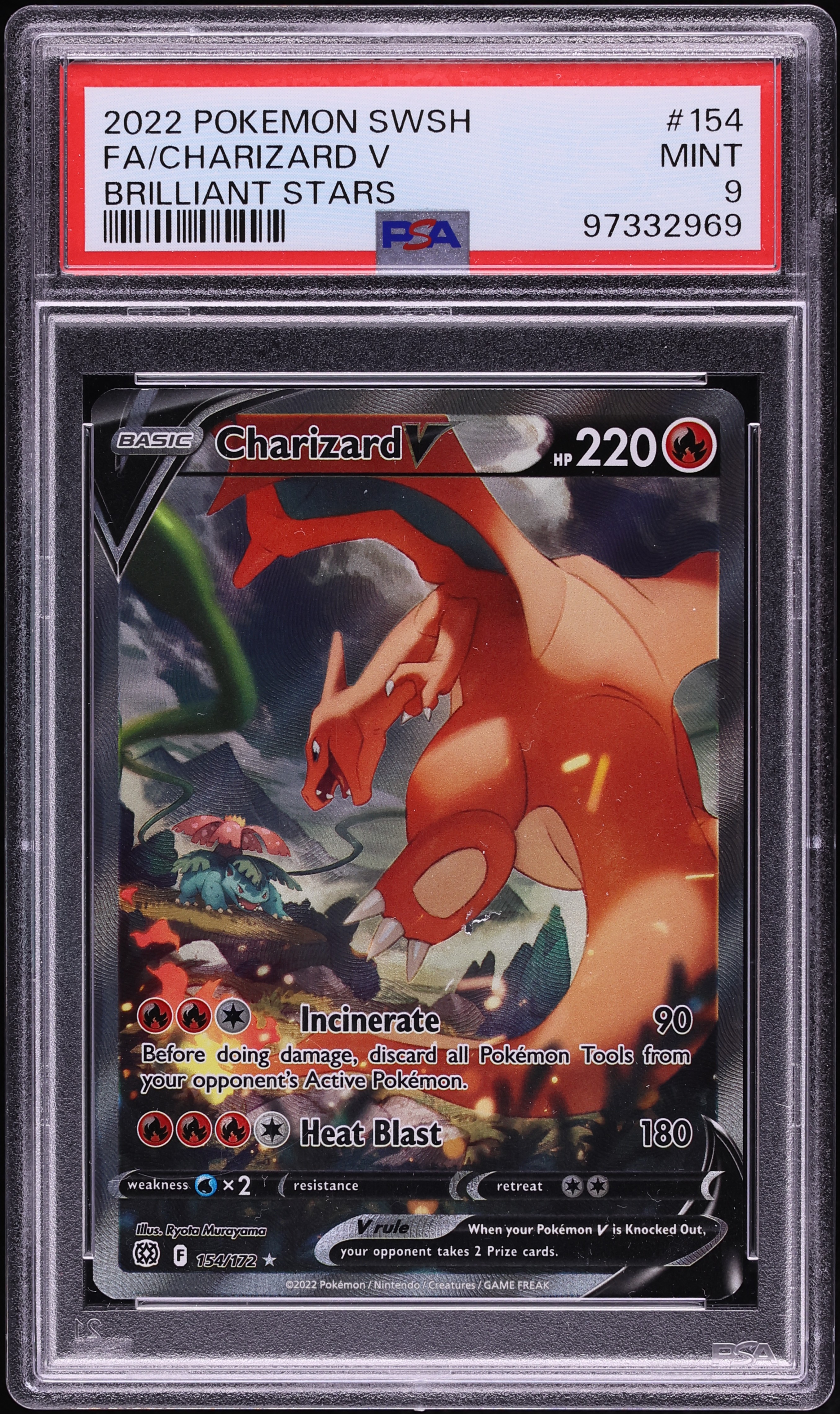 2022 Pokemon Sword & Shield Brilliant Stars Full Art Charizard V #154 PSA 9 MINT