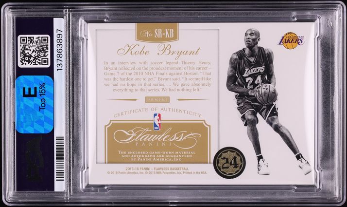 2015 Panini Flawless Star Swatch Signatures Kobe Bryant PATCH AUTO /25 #SR-KB PSA 10 GEM MINT