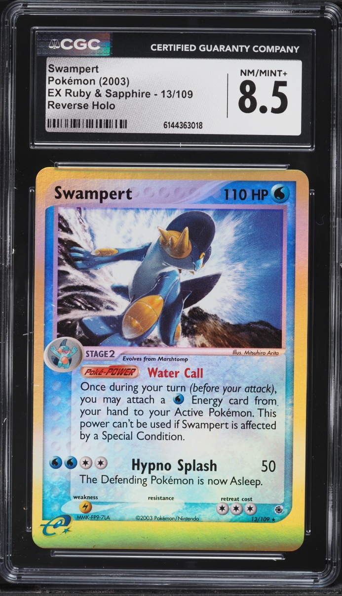 2003 Pokemon EX Ruby & Sapphire Reverse Holo Swampert #13 CGC 8.5 NM-MT+