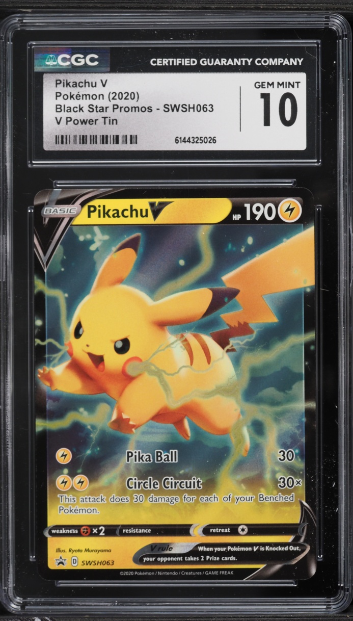 2020 Pokemon Sword & Shield Promo V Power Tin Full Art Pikachu V #SWSH063 CGC 10 GEM MINT