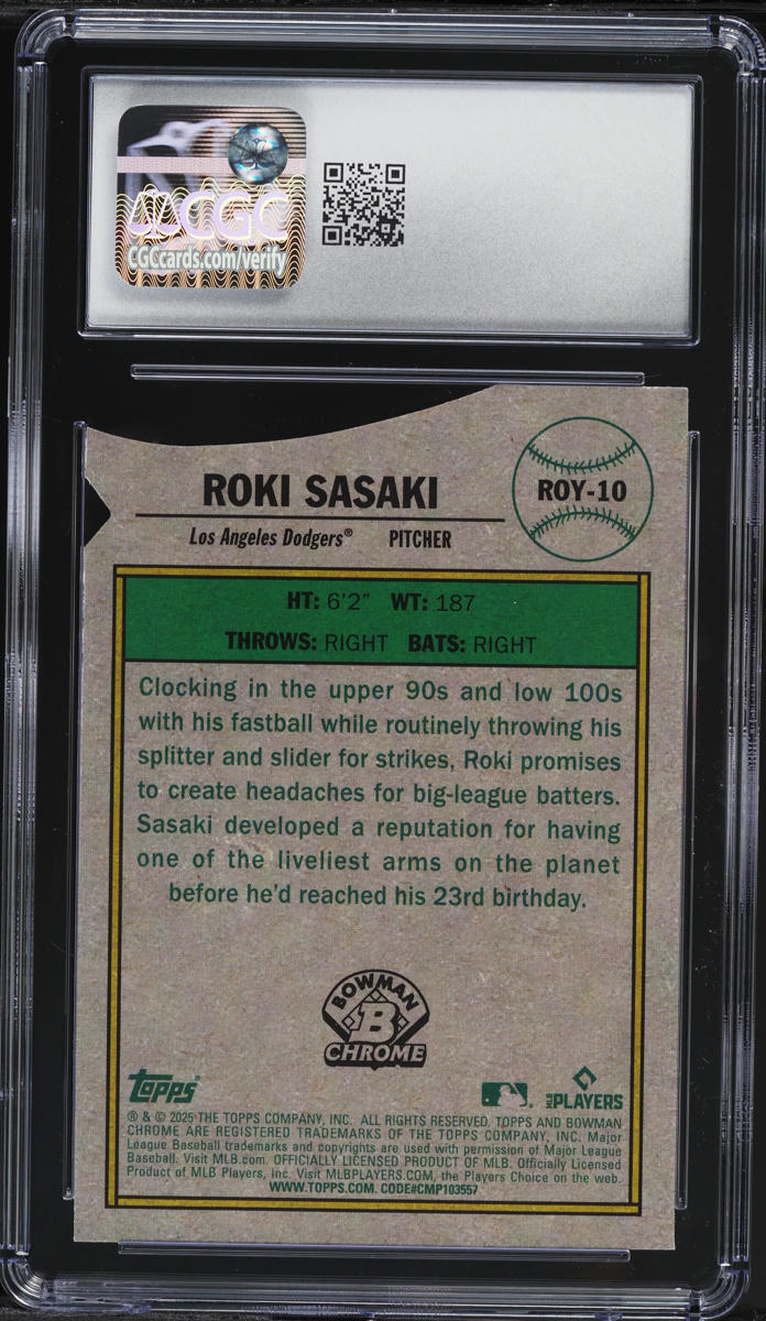 2025 Bowman Chrome Mega Box ROY Favorites Roki Sasaki ROOKIE #ROY-10 CGC 9 MINT