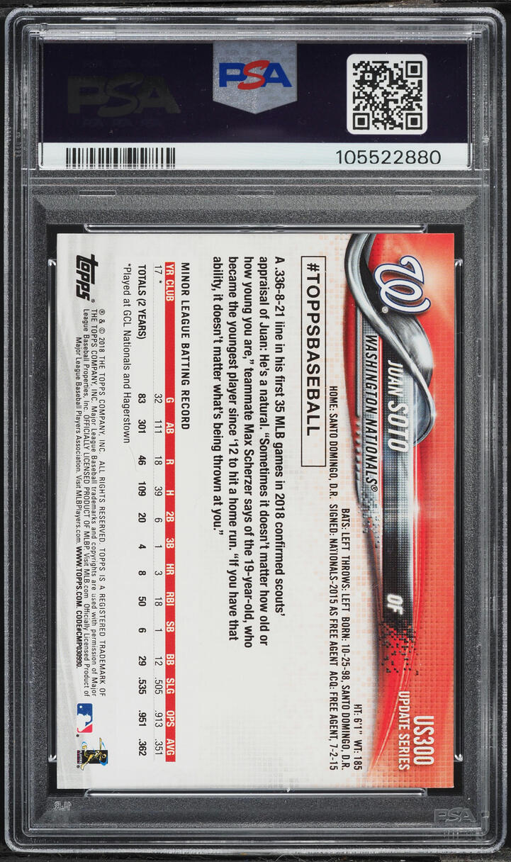 2018 Topps Update Batting Juan Soto ROOKIE #US300 PSA 8 NM-MT