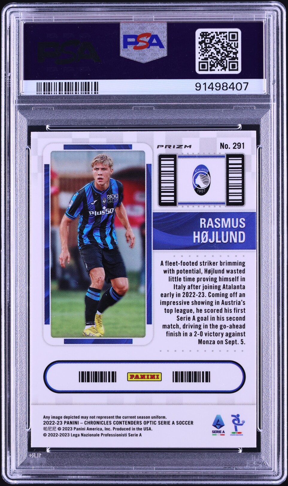 2022 Panini Chronicles Contenders Optic Serie A Purple Mojo Rasmus Hojlund ROOKIE #291 PSA 9
