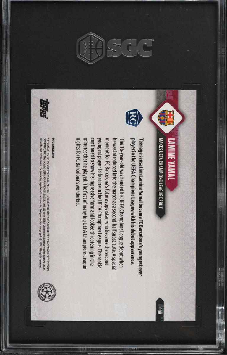 2023 Topps Now UEFA Champions League Lamine Yamal ROOKIE #009 SGC 9.5 MINT+