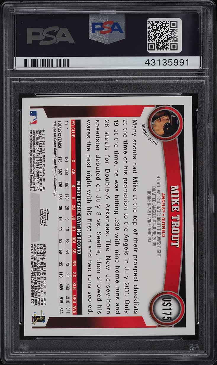 2011 Topps Update Mike Trout ROOKIE #US175 PSA 10 GEM MINT
