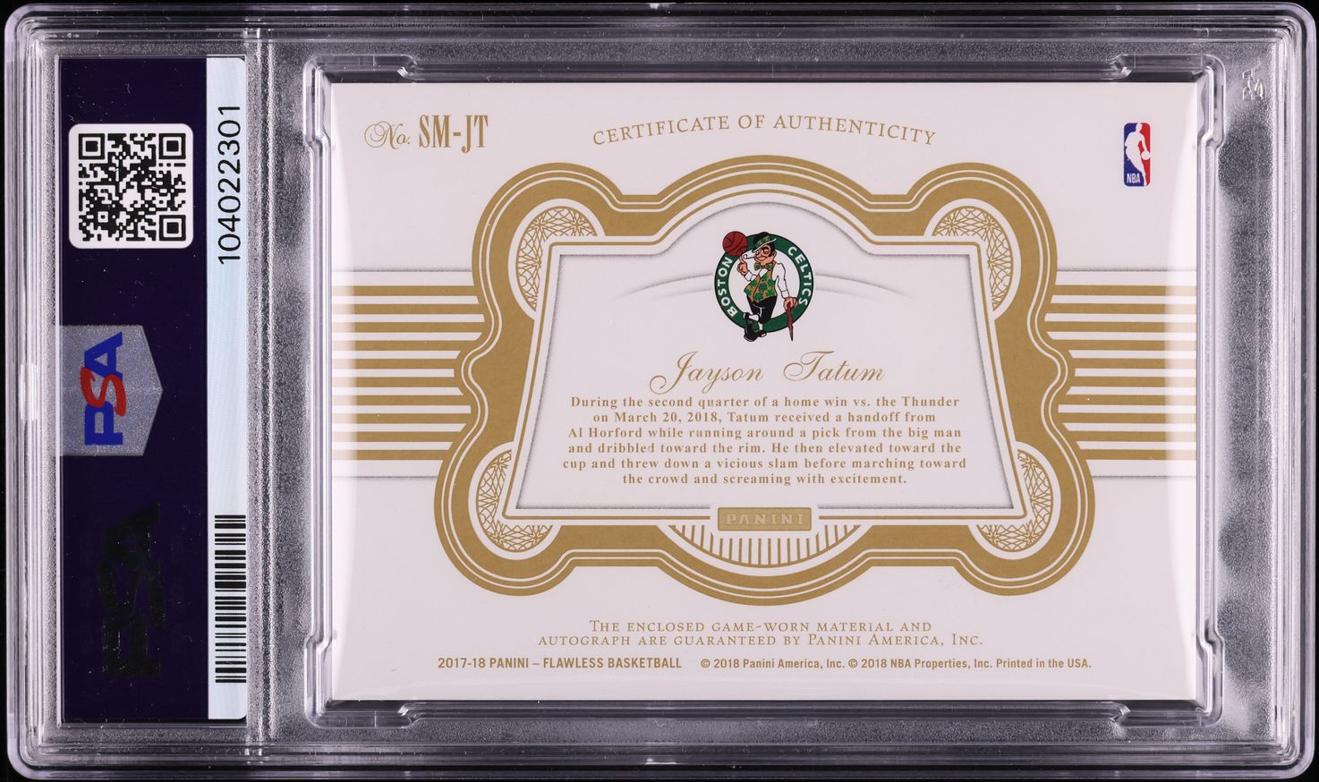 2017 Panini Flawless Prime Ruby Jayson Tatum ROOKIE PATCH AUTO /15 PSA 10 GEM