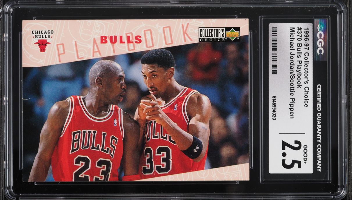 1996 Collector's Choice Bulls Playbook Michael Jordan & Scottie Pippen #370 CGC 2.5 GD+