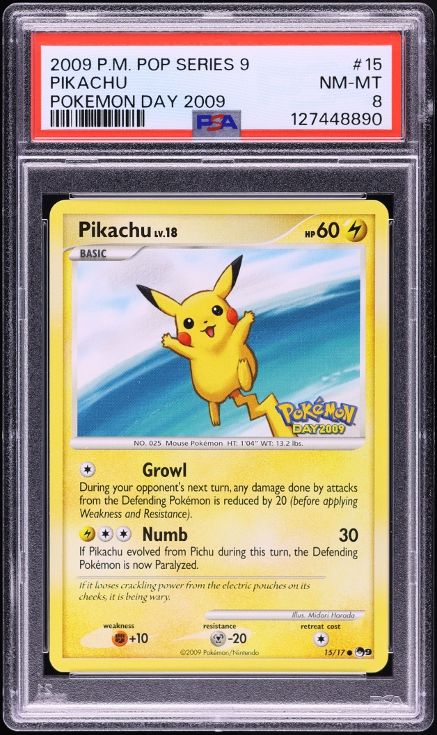 2009 Pokemon POP Series 9 Pokemon Day Pikachu #15 PSA 8 NM-MT