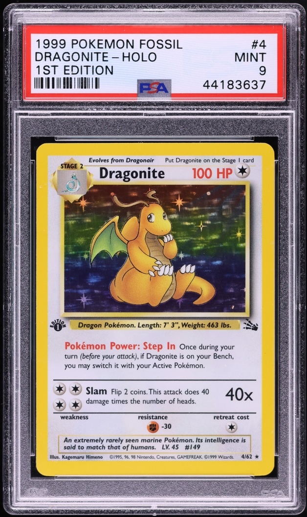 1999 Pokemon Fossil 1st Edition Holo Dragonite #4 PSA 9 MINT