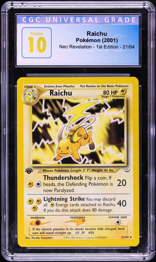 2001 Pokemon Neo Revelation 1st Edition Raichu #21 CGC 10 PRISTINE