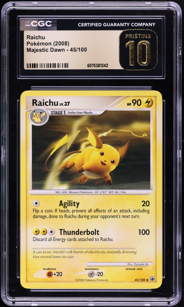 2008 Pokemon Diamond & Pearl Majestic Dawn Raichu #45 CGC 10 PRISTINE