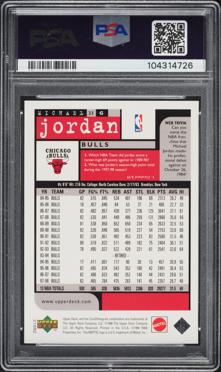 1998 Upper Deck Superstars Michael Jordan PSA 10 GEM MINT