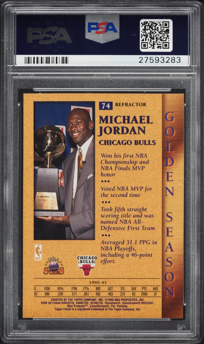 1996 Topps NBA Stars Finest Refractor Michael Jordan #74 PSA 10 GEM MINT