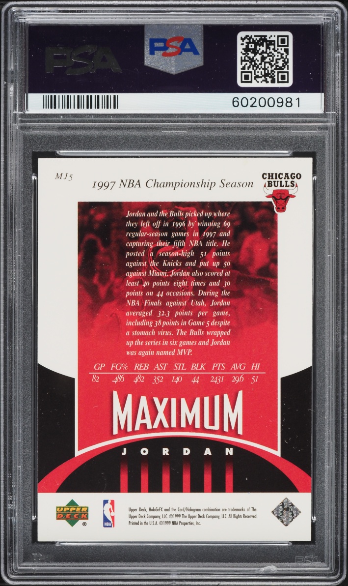 1998 Upper Deck Ionix MJ Hologrfx Michael Jordan #MJ5 PSA 10 GEM MINT