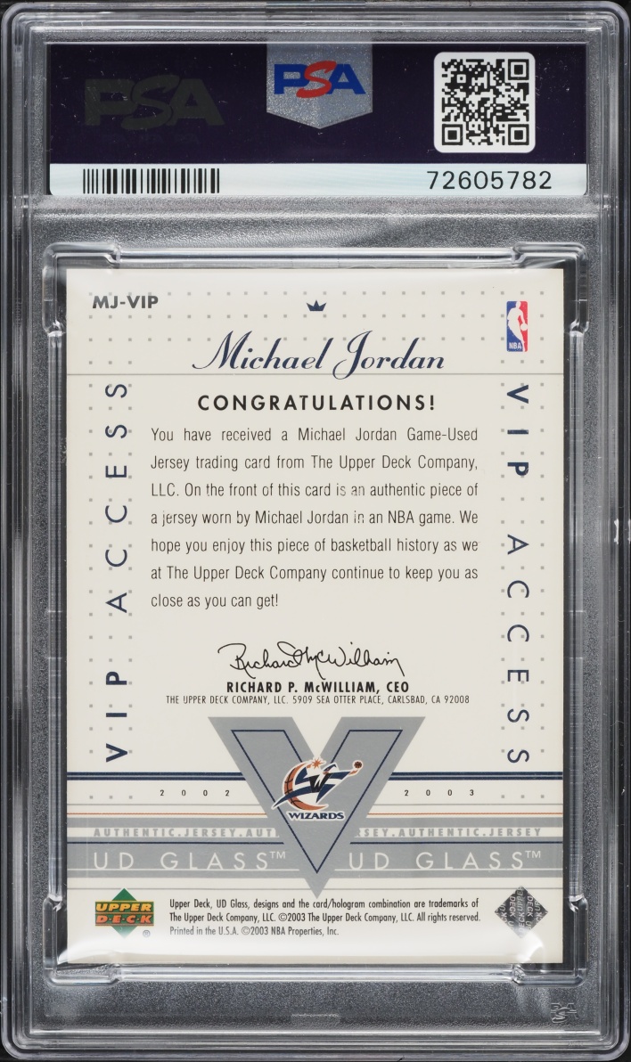2002 Upper Deck Glass VIP Access Michael Jordan PATCH #MJ-VIP PSA 10 GEM MINT