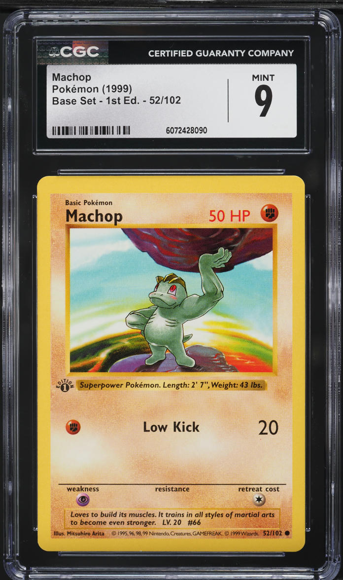1999 Pokemon Base Set Shadowless 1st Edition Machop #52 CGC 9 MINT