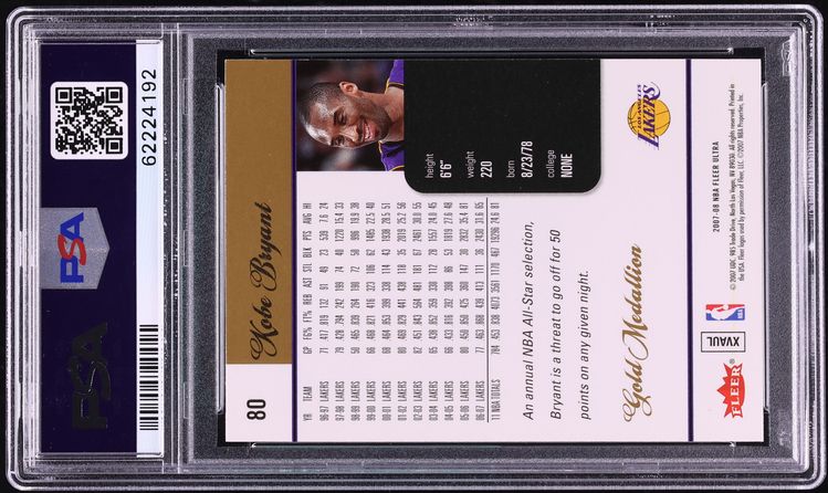 2007 Ultra Gold Medallion Kobe Bryant #80 PSA 10 GEM MINT