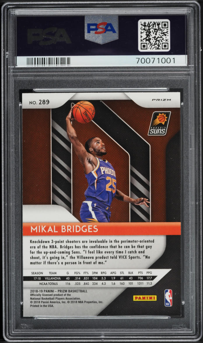 2018 Panini Prizm Silver Mikal Bridges ROOKIE #289 PSA 10 GEM MINT