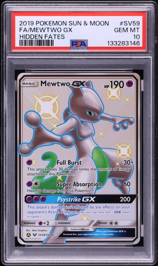 2019 Pokemon Sun & Moon Hidden Fates Full Art Mewtwo GX #SV59 PSA 10 GEM MINT
