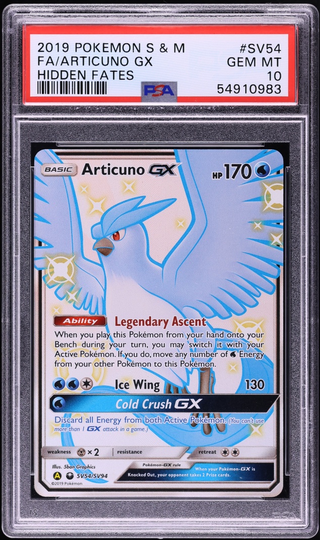 2019 Pokemon Sun & Moon Hidden Fates Shiny Vault Full Art Articuno GX #SV54 PSA 10 GEM MINT