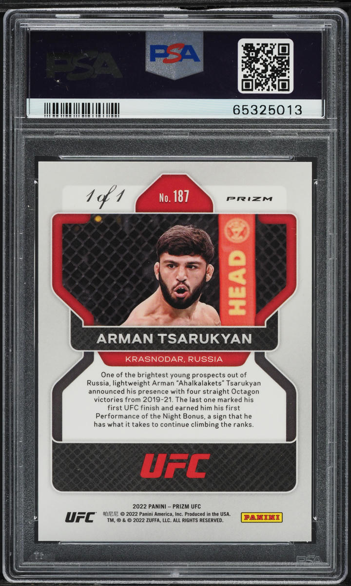2022 Panini Prizm UFC Black Arman Tsarukyan ROOKIE 1/1 #187 PSA 8 NM-MT
