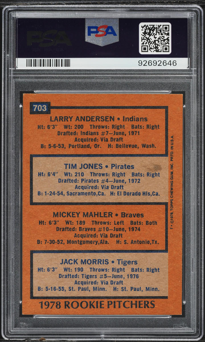 1978 Topps Jack Morris ROOKIE #703 PSA 4 VGEX
