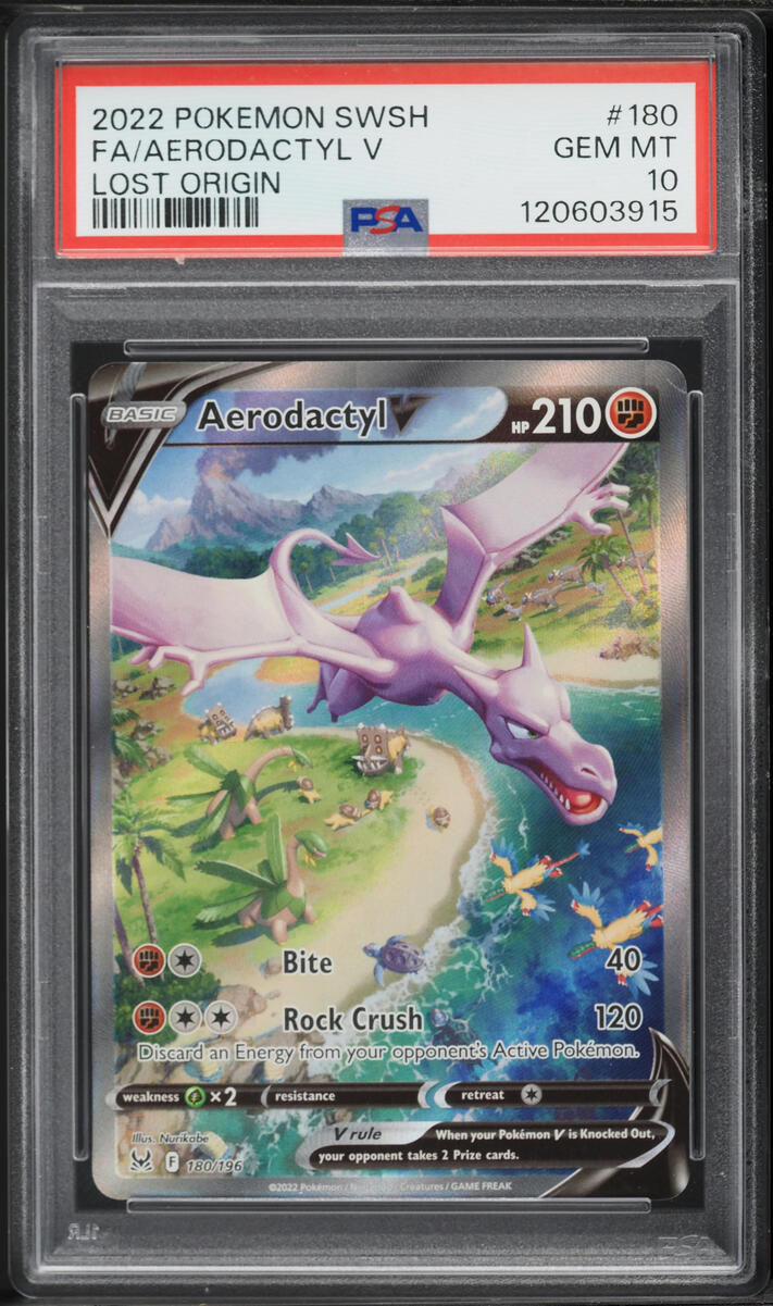 2022 Pokemon Sword & Shield Lost Origin Full Art Aerodactyl V #180 PSA 10 GEM MINT
