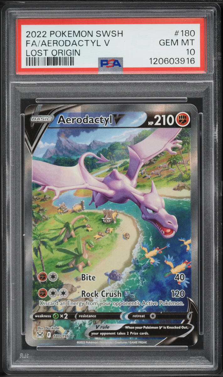 2022 Pokemon Sword & Shield Lost Origin Full Art Aerodactyl V #180 PSA 10 GEM MINT