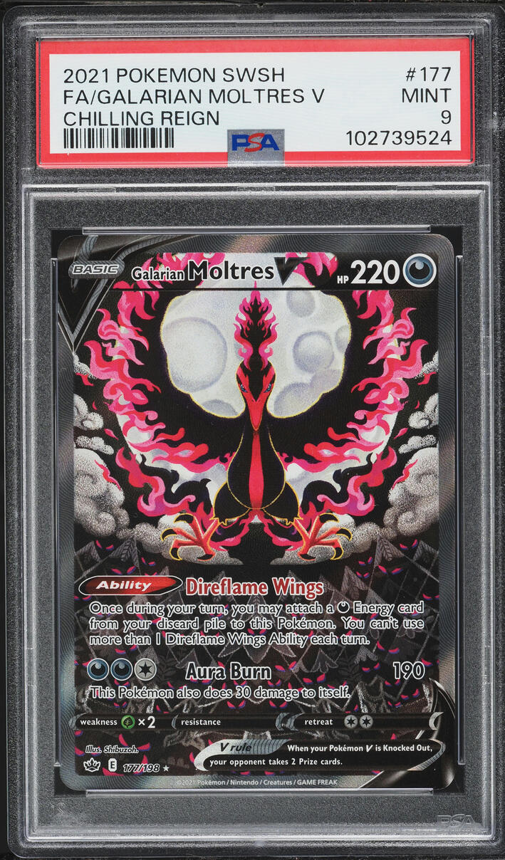 2021 Pokemon Sword & Shield Chilling Reign Alt Art Galarian Moltres V #177 PSA 9 MINT