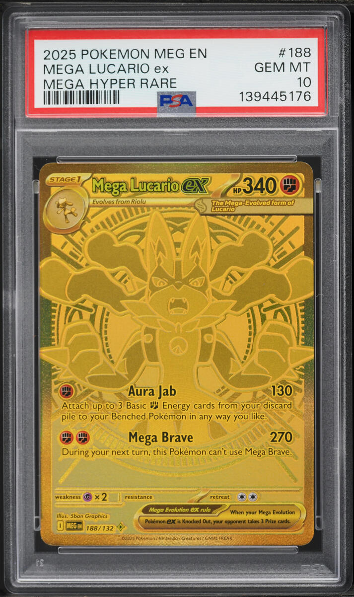 2025 Pokemon Mega Evolution MHR Mega Lucario ex #188 PSA 10 GEM MINT