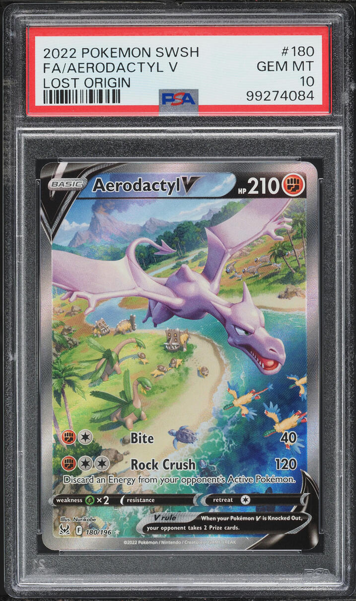 2022 Pokemon Sword & Shield Lost Origin Full Art Aerodactyl V #180 PSA 10 GEM MINT