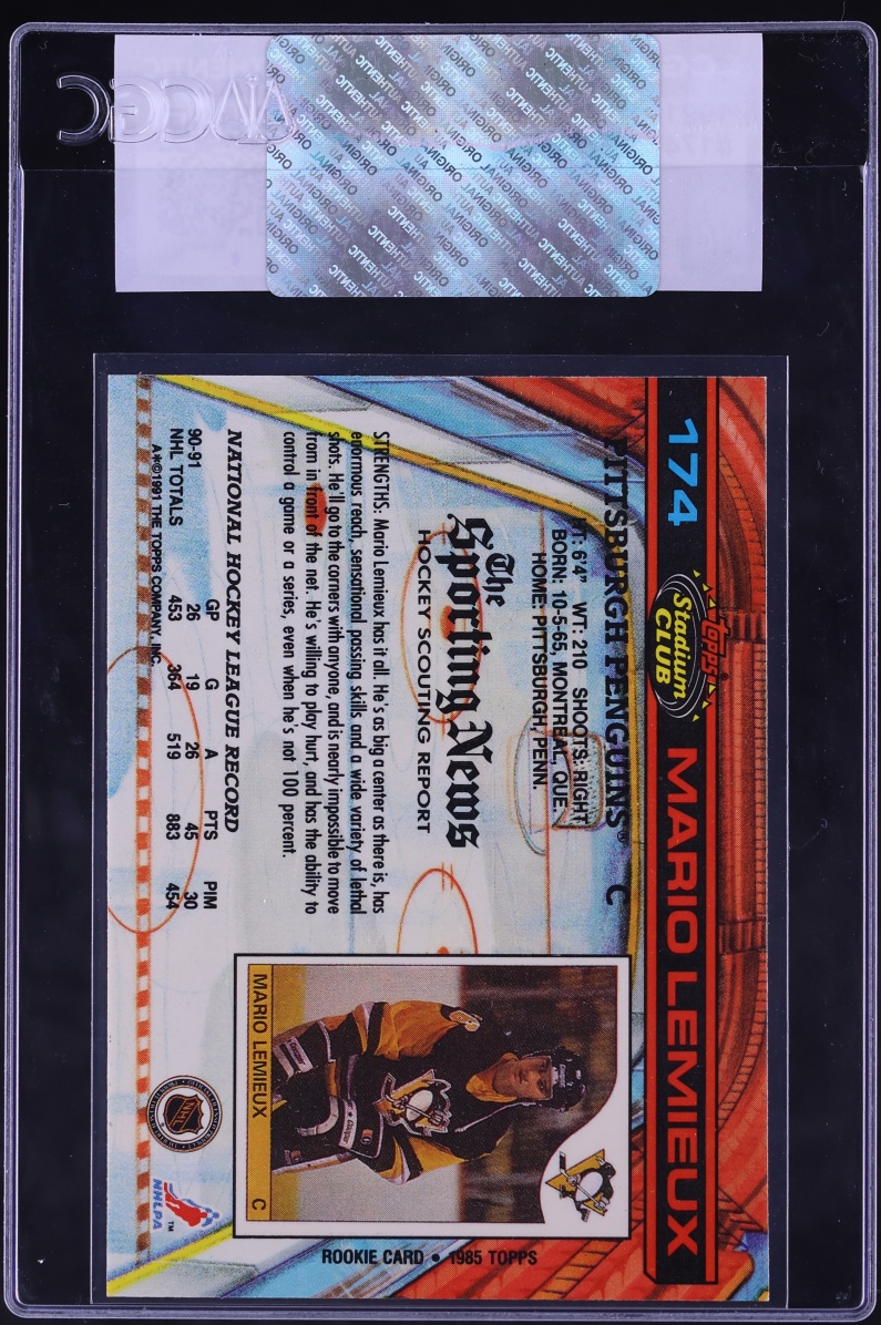 1991 Stadium Club Hockey Mario Lemieux ROOKIE #174 CGC AUTH