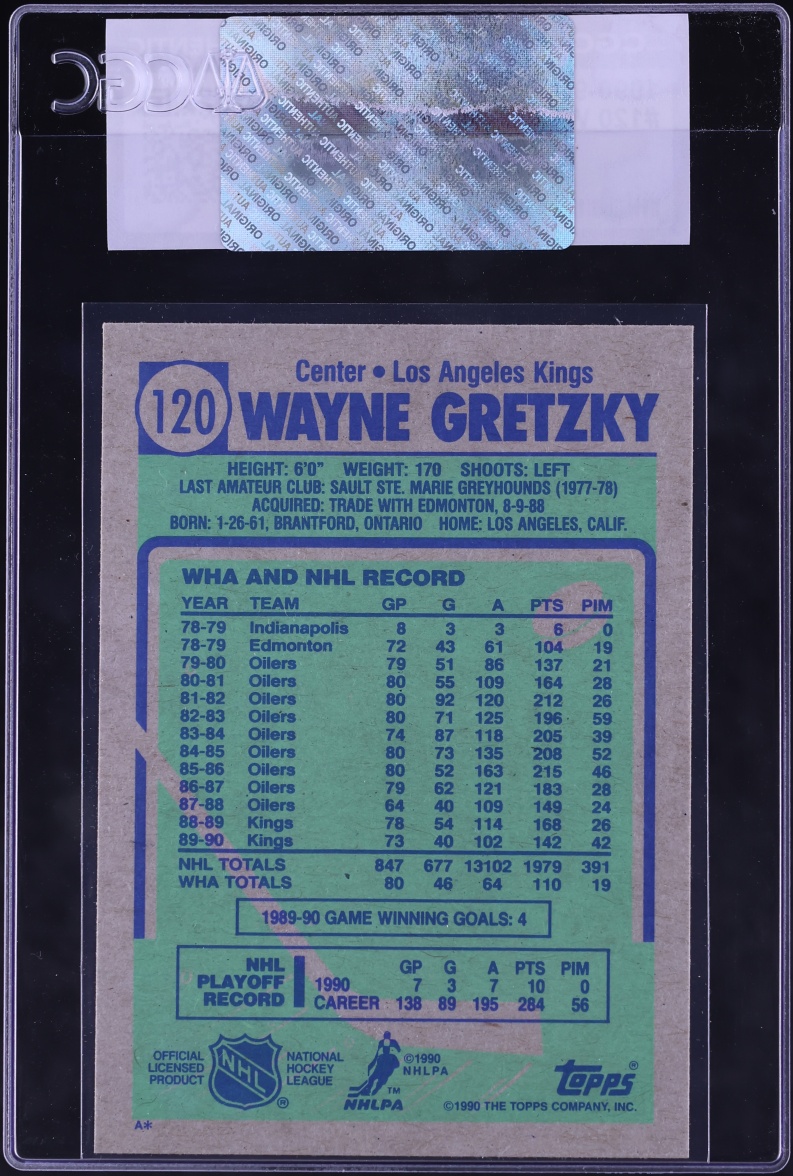 1990 Topps Hockey Wayne Gretzky #120 CGC AUTH