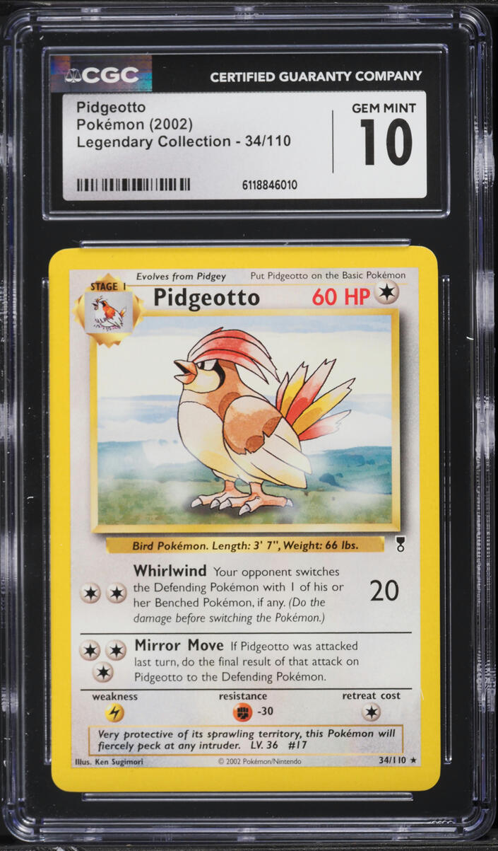2002 Pokemon Legendary Collection Pidgeotto #34 CGC 10 GEM MINT