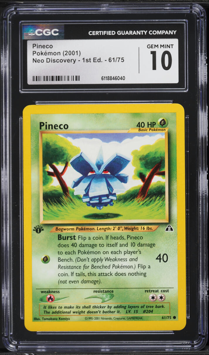 2001 Pokemon Neo Discovery 1st Edition Pineco #61 CGC 10 GEM MINT
