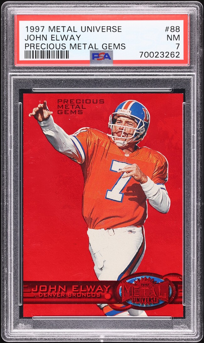 1997 Metal Universe Precious Metal Gems PMG Red John Elway /150 #88 PSA 7 NRMT
