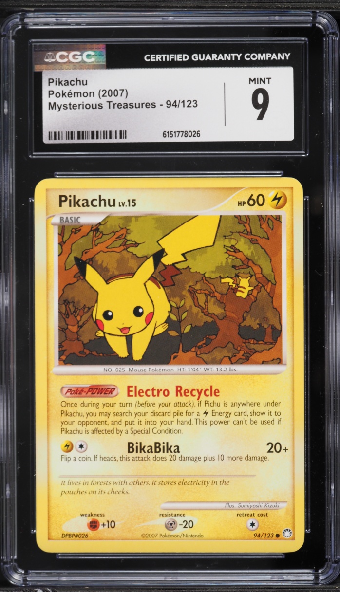 2007 Pokemon Diamond & Pearl Mysterious Treasures Pikachu #94 CGC 9 MINT
