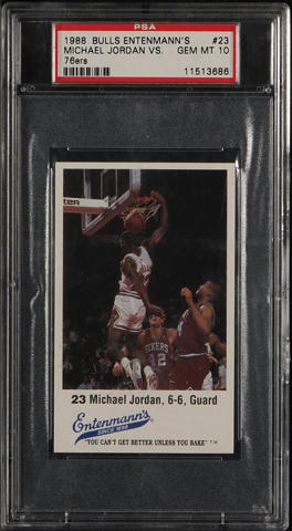 1988 Entenmann's Bulls Ball In Hoop Michael Jordan BLANK BACK #23 PSA 10 GEM MT