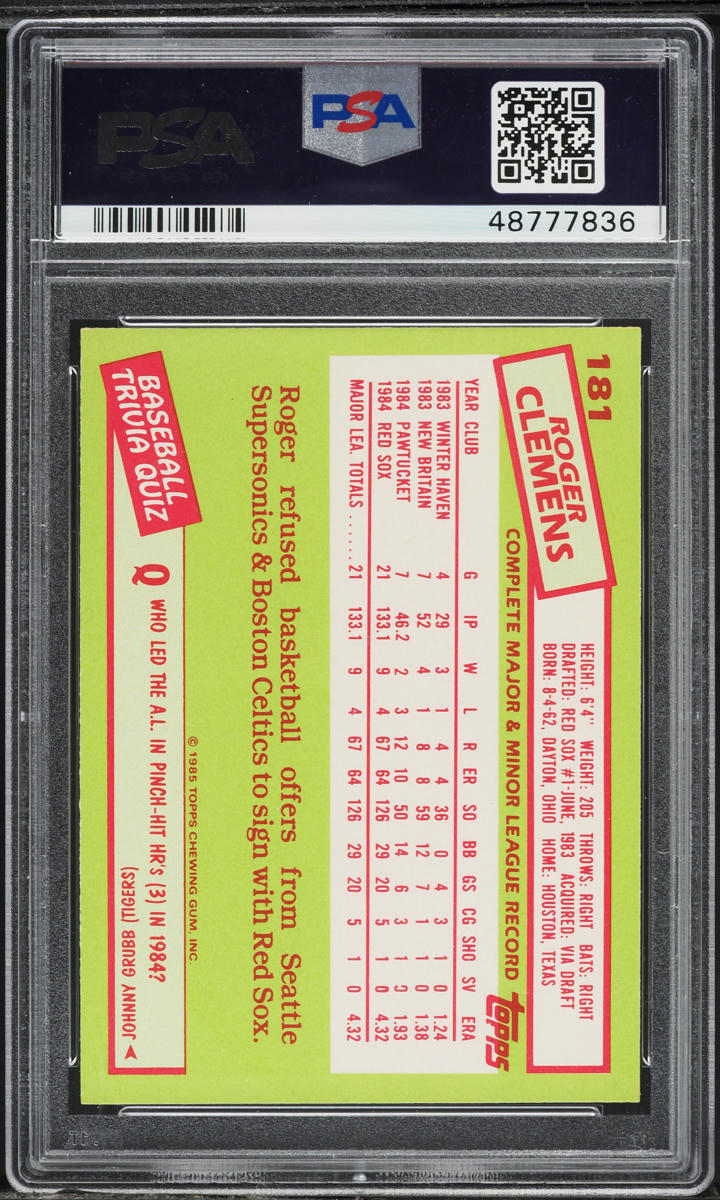 1985 Topps Tiffany Roger Clemens #181 PSA 7 NRMT